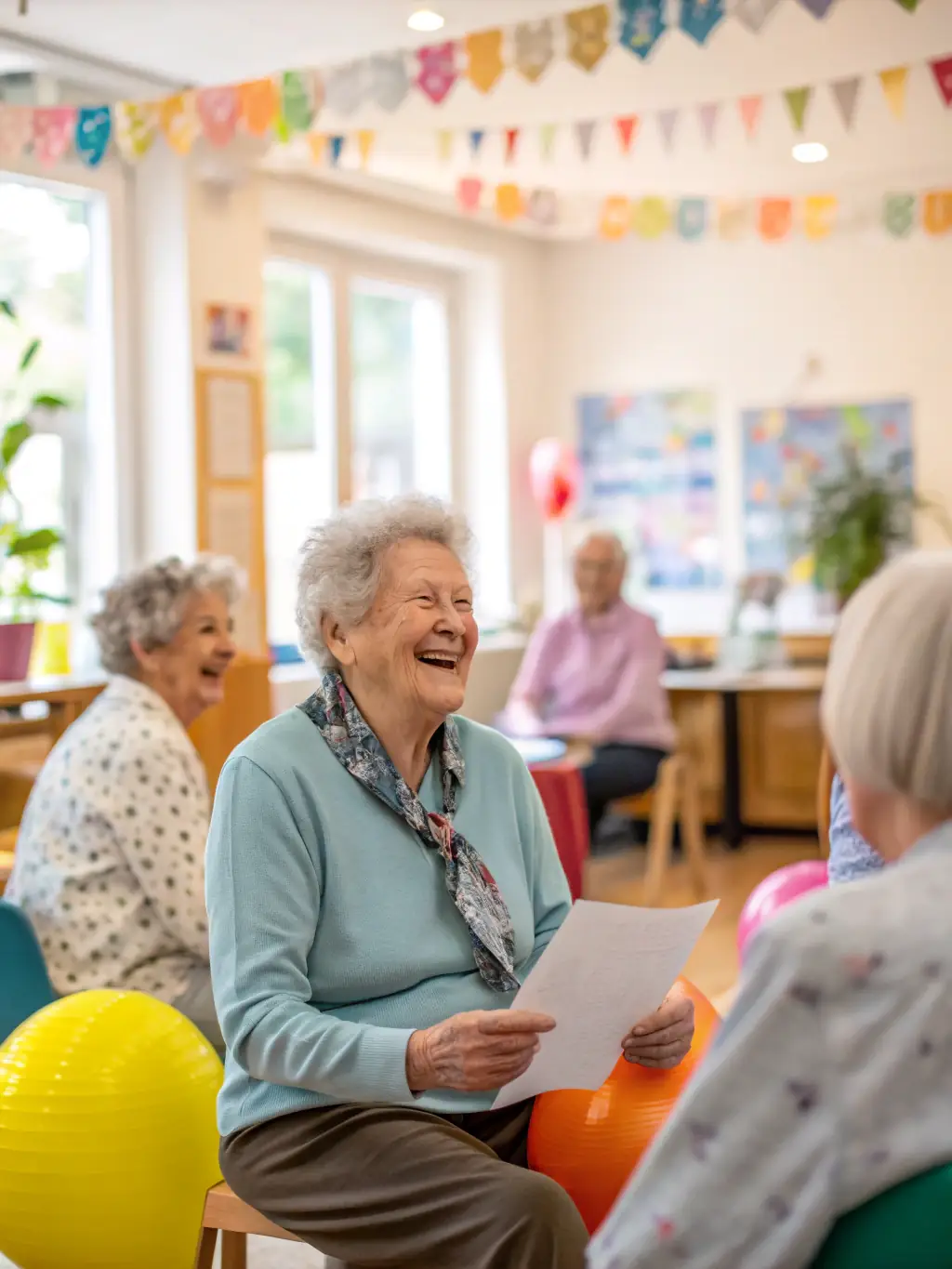 A heartwarming picture of elderly individuals participating in a music therapy session, demonstrating the therapeutic benefits of music and the inclusive nature of Accords Majeurs' programs.